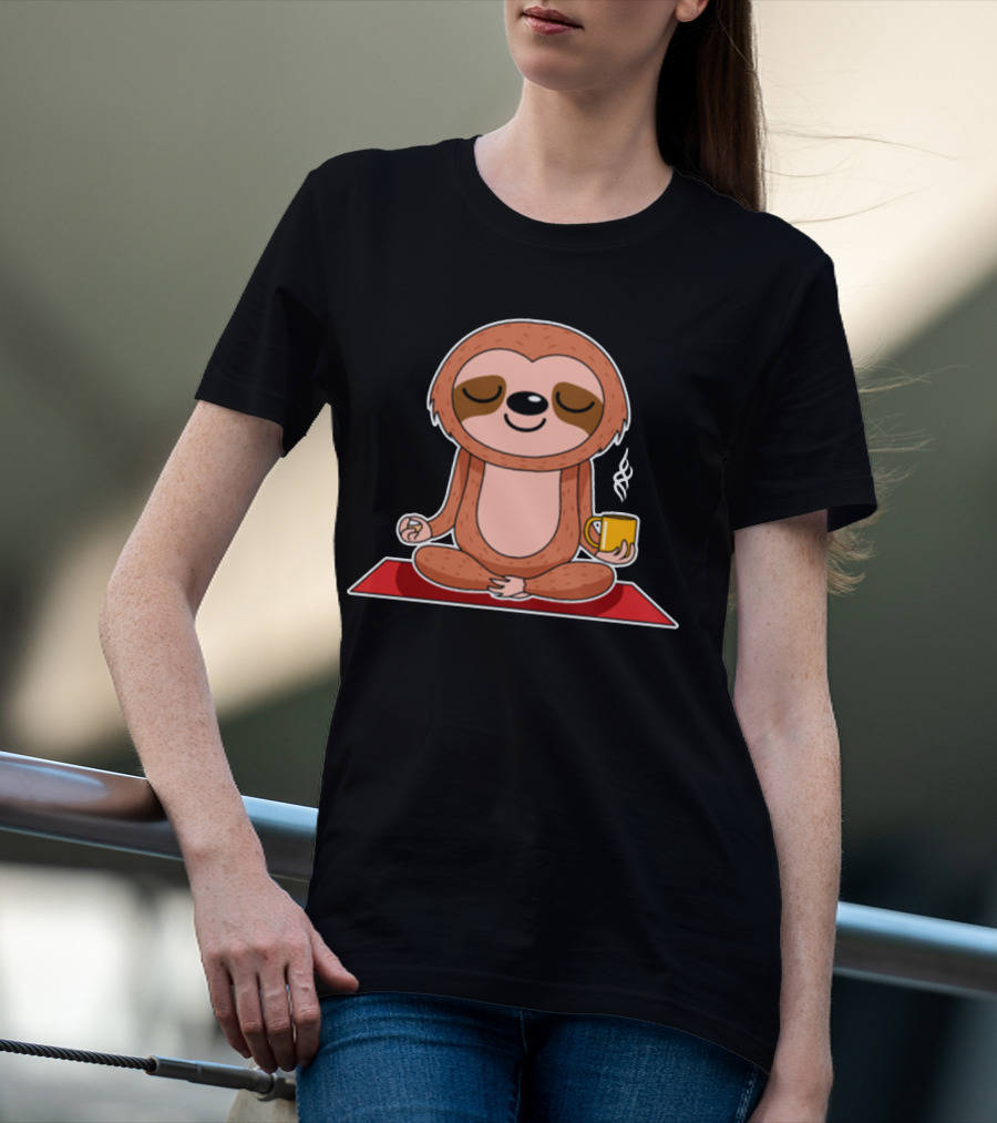 Yoga Sloth Funny Zen Meditation With Coffee T-Shirt