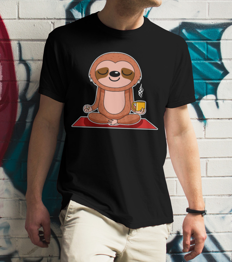 Yoga Sloth Funny Zen Meditation With Coffee T-Shirt