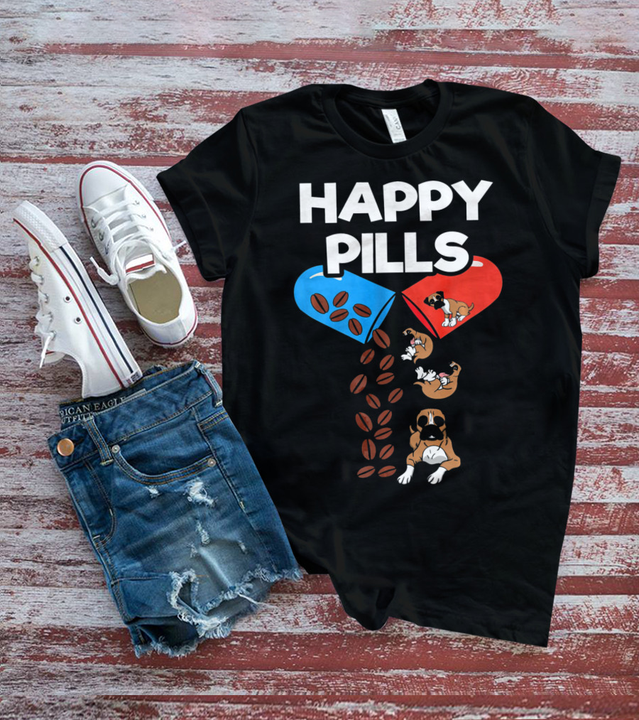 Happy Pills Boxer Dog Coffee Love T-Shirt
