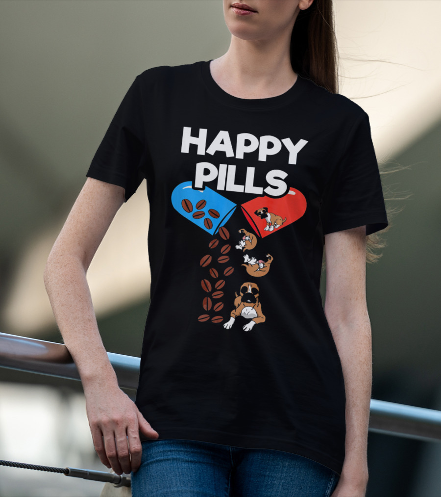 Happy Pills Boxer Dog Coffee Love T-Shirt