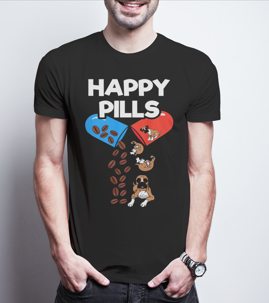 Happy Pills Boxer Dog Coffee Love T-Shirt