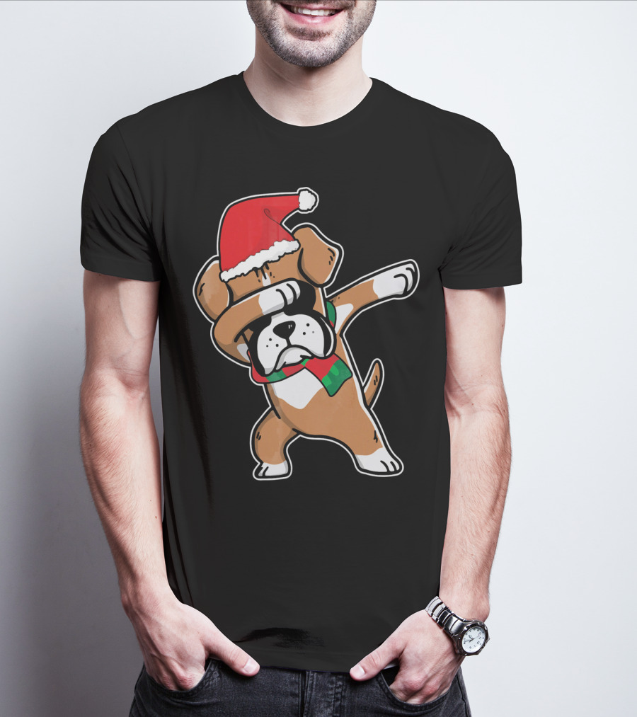 Santa Claus Boxer Dog Dabbing Dance Hip Hop Christmas T-Shirt