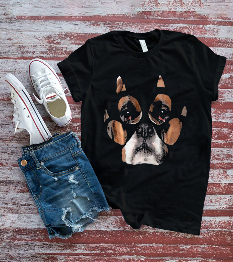 Boxer Dog Face Inside Paw Prints T-Shirt