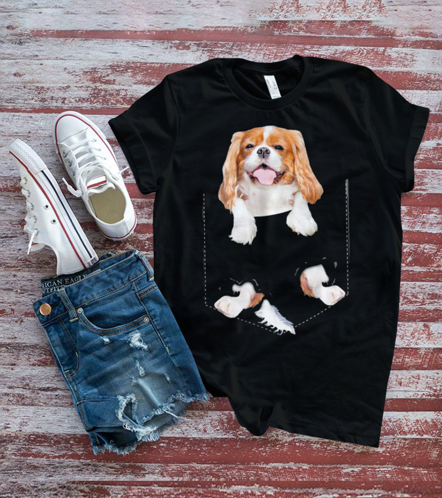 Cavalier King Charles Spaniel Puppy In Faux Pocket T-Shirt