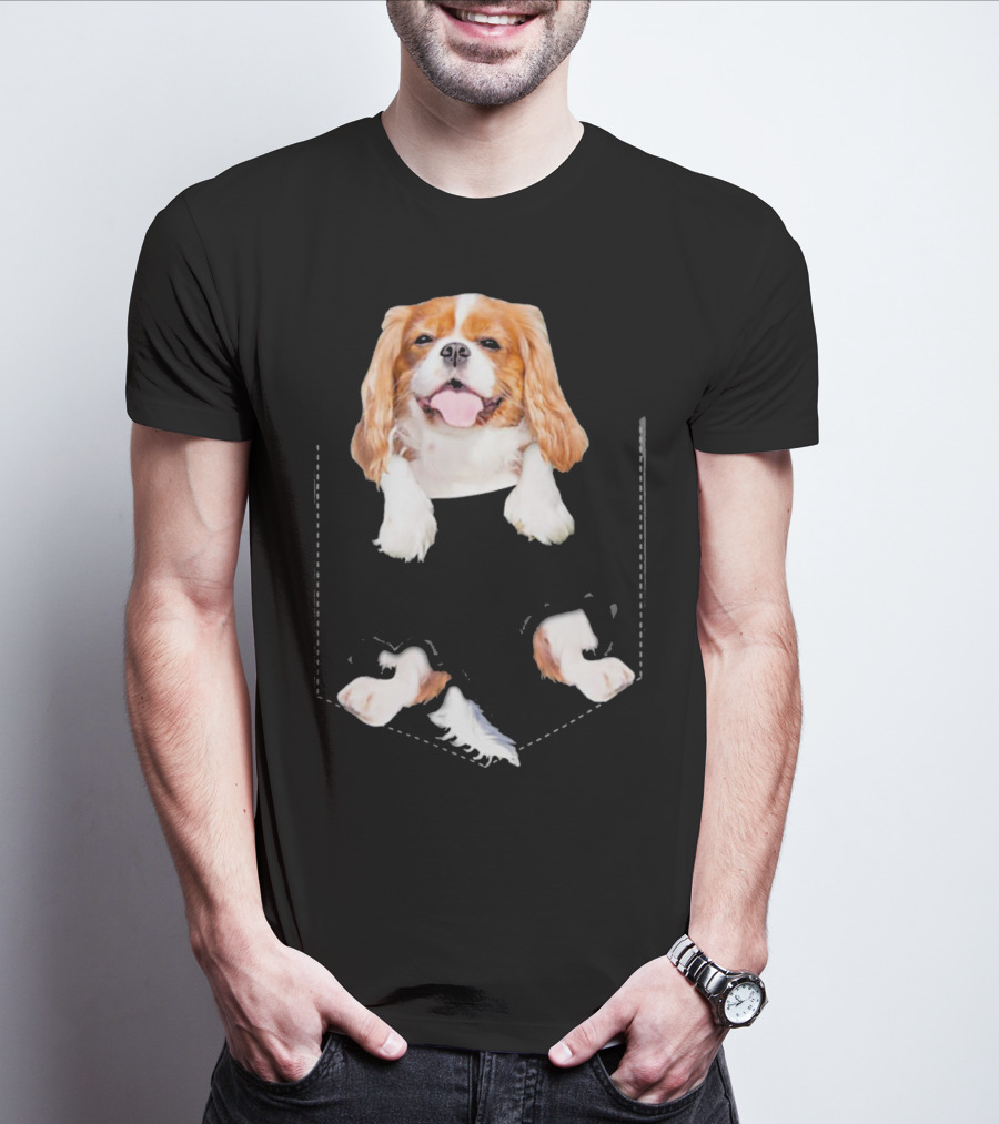 Cavalier King Charles Spaniel Puppy In Faux Pocket T-Shirt