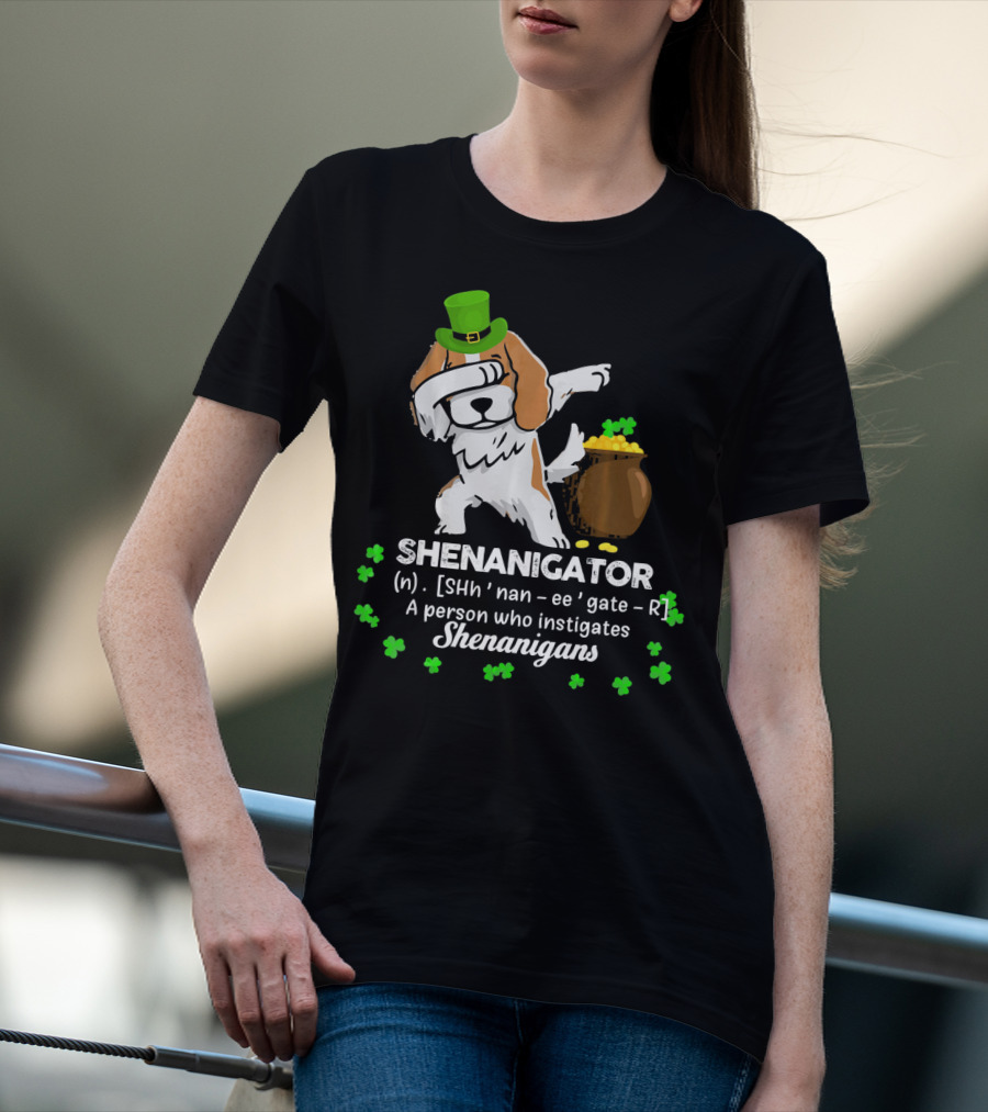Shenanigator Cavalier King Dog With Green Hat And Pot Of Gold T-Shirt