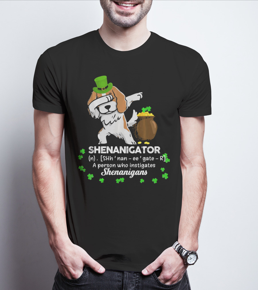 Shenanigator Cavalier King Dog With Green Hat And Pot Of Gold T-Shirt