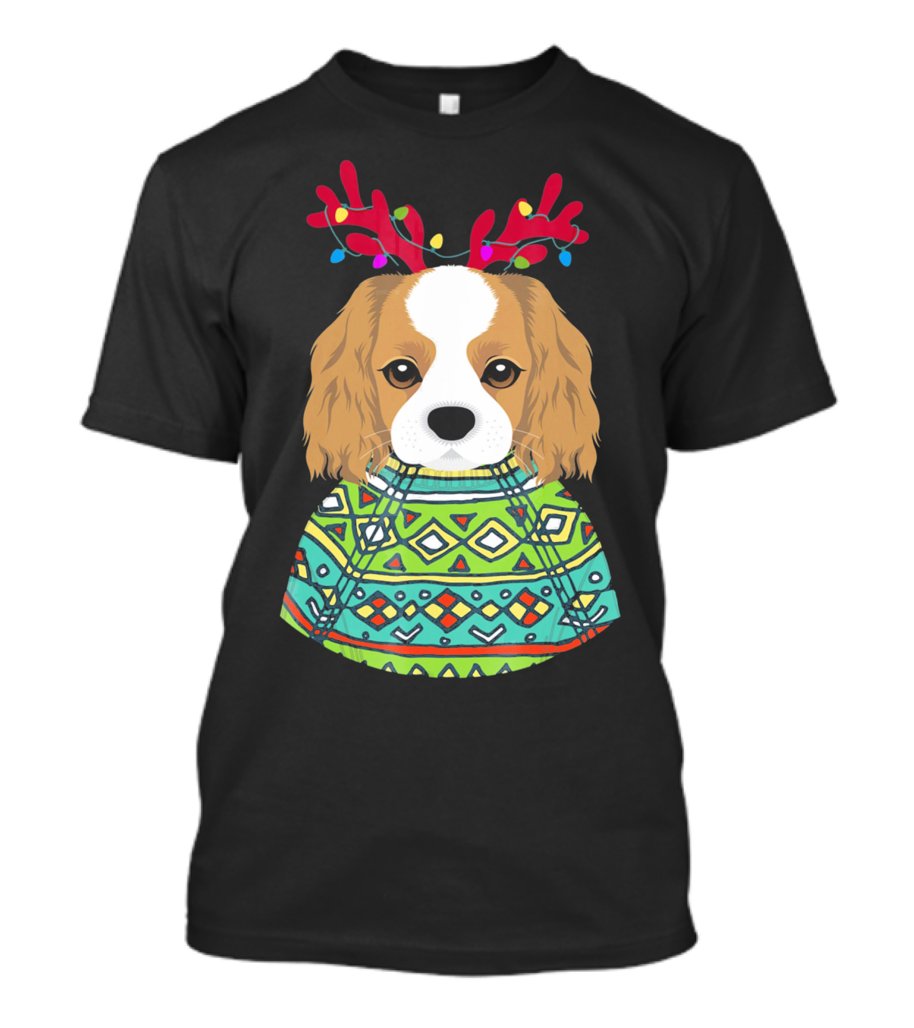 Cavalier Spaniel Reindeer Antlers Festive T-Shirt