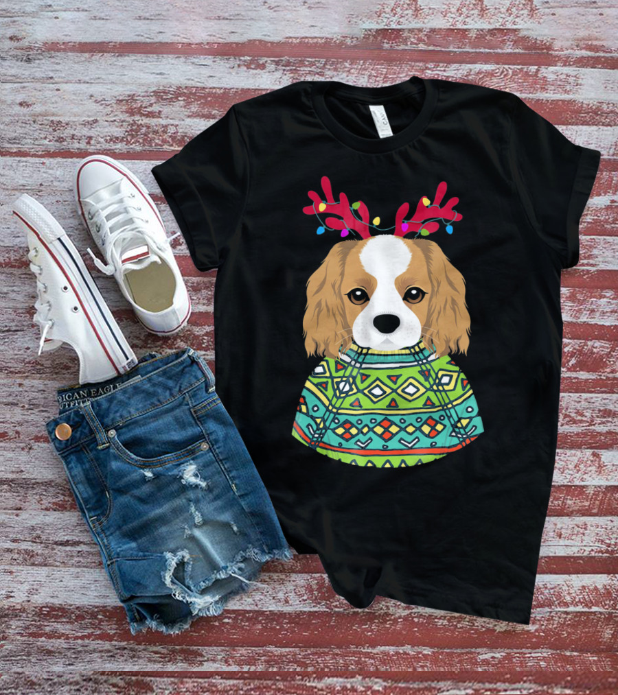 Cavalier Spaniel Reindeer Antlers Festive T-Shirt
