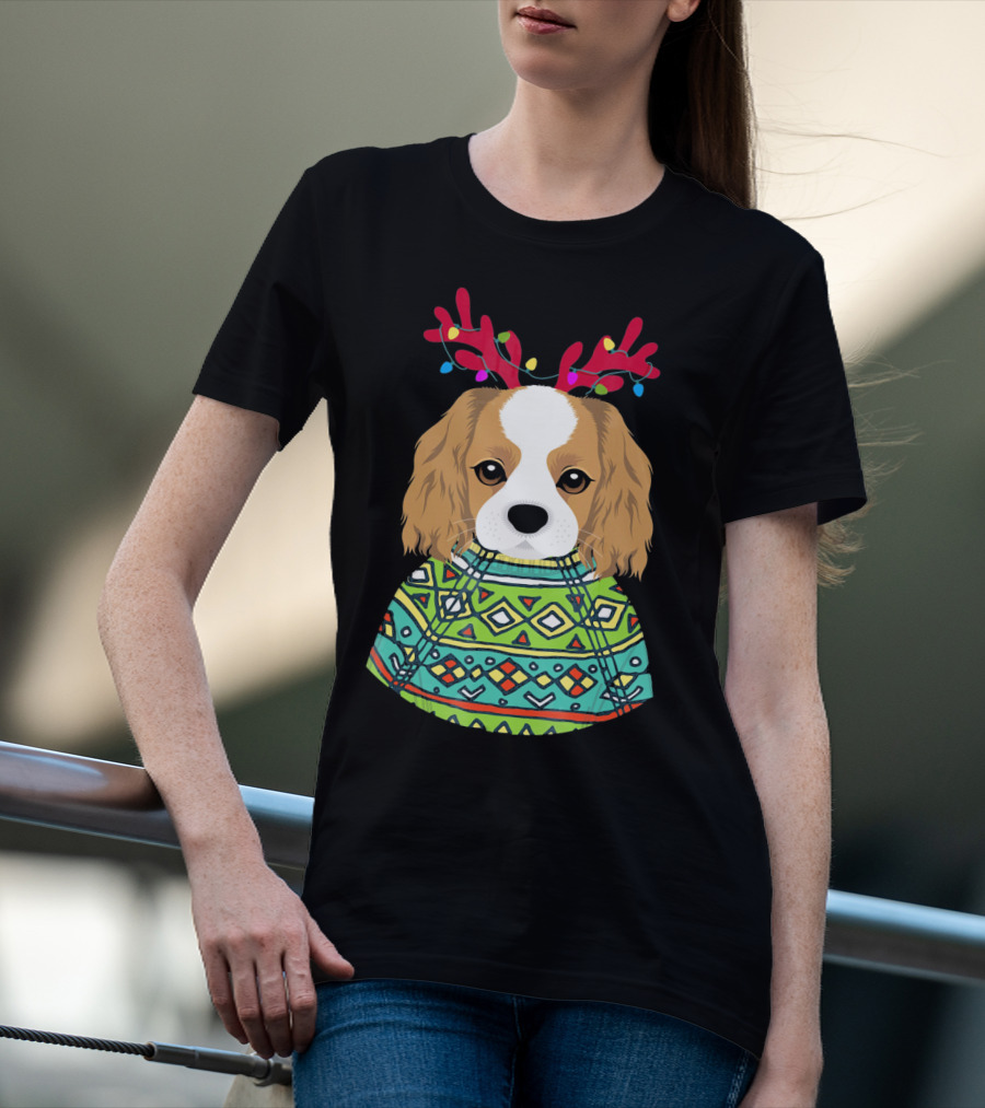 Cavalier Spaniel Reindeer Antlers Festive T-Shirt