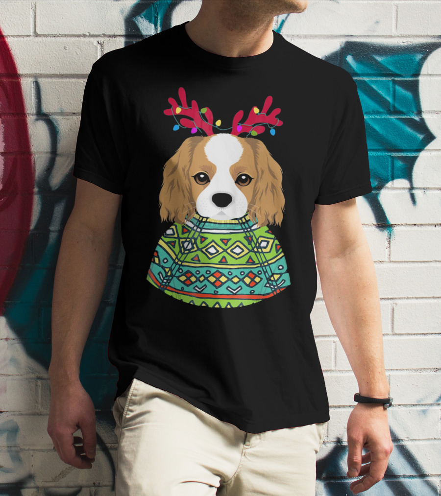 Cavalier Spaniel Reindeer Antlers Festive T-Shirt