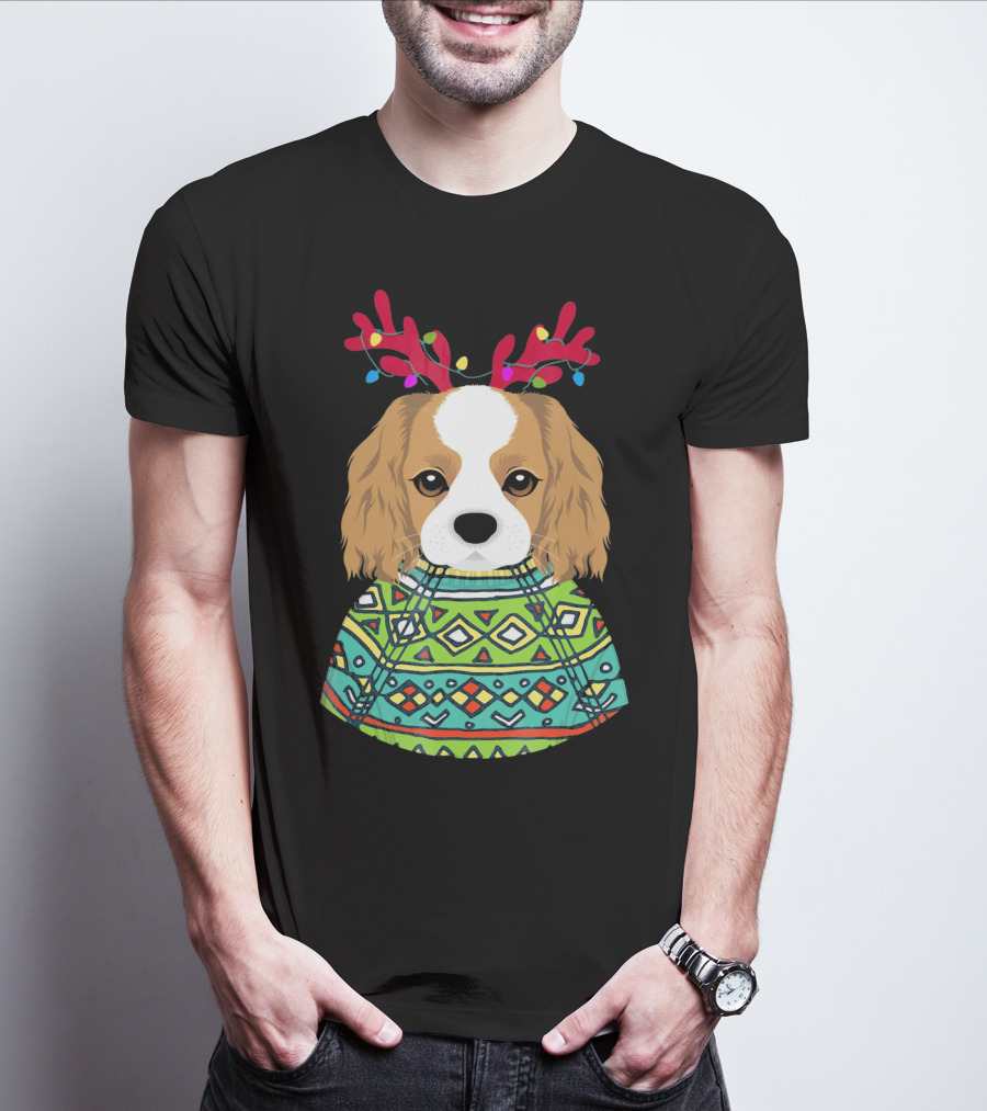 Cavalier Spaniel Reindeer Antlers Festive T-Shirt