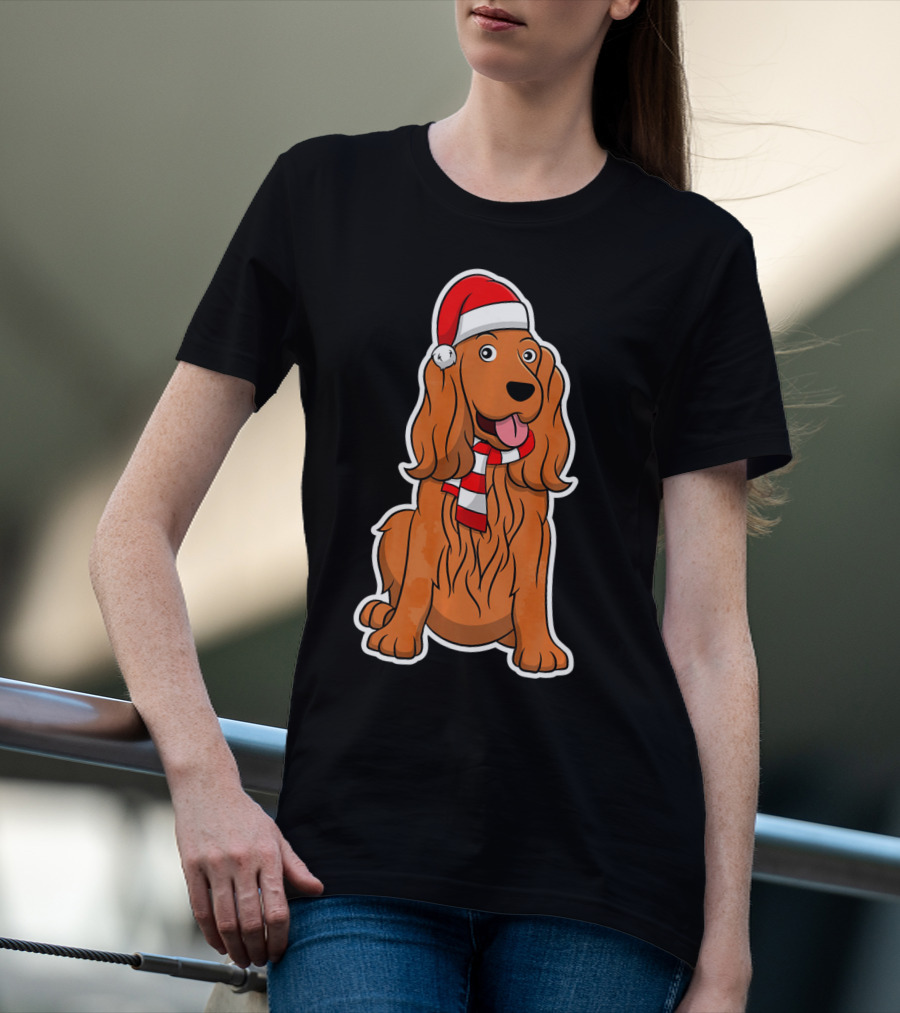 Cocker Spaniel Dog Puppy With Christmas Santa Hat And Scarf T-Shirt