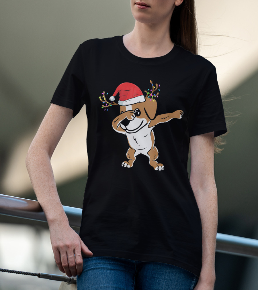 Christmas Jack Russell Terrier With Santa Hat And Reindeer Antlers Dabbing Dab T-Shirt