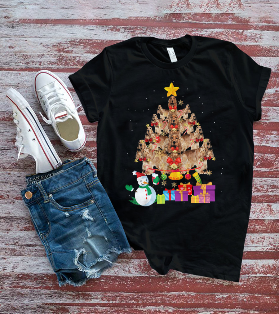 Cocker Spaniel Christmas Tree With Star Snowman And Presents T-Shirt