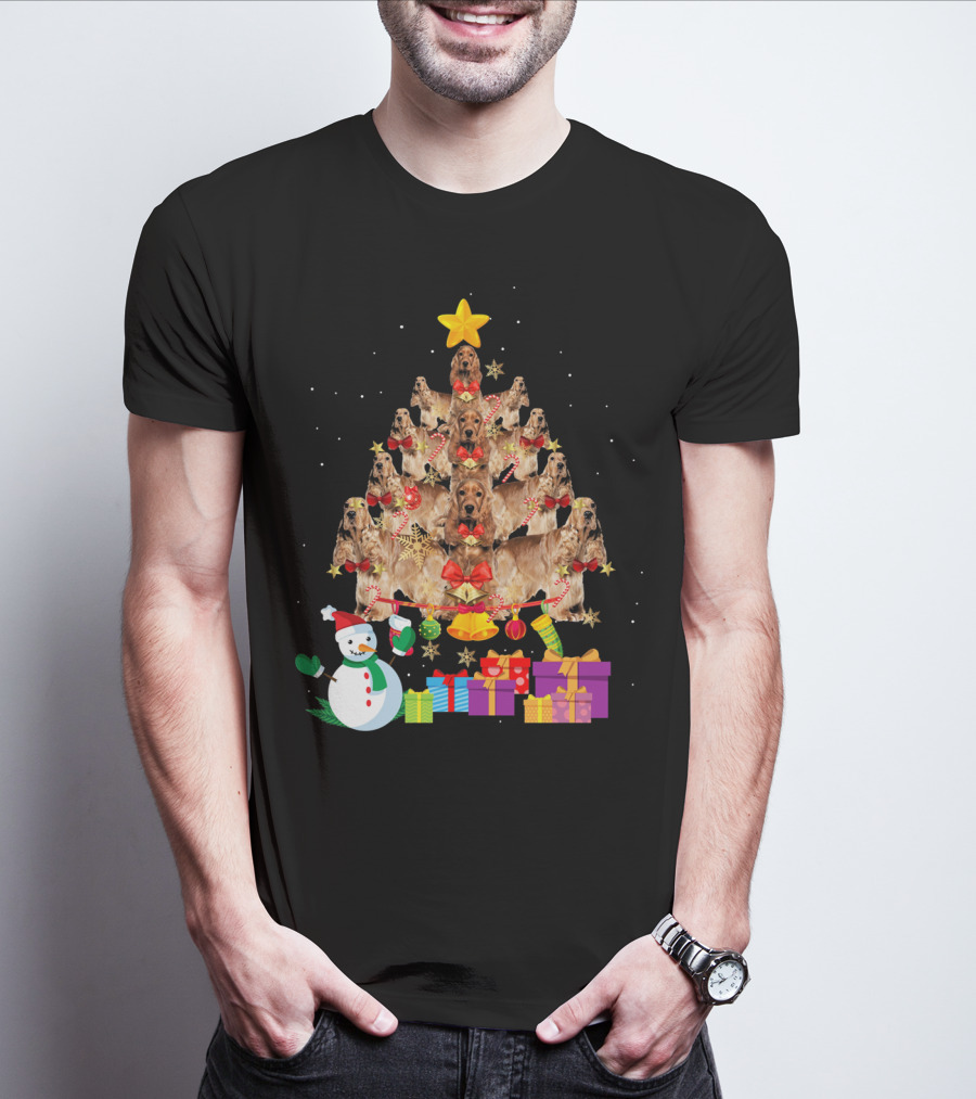 Cocker Spaniel Christmas Tree With Star Snowman And Presents T-Shirt