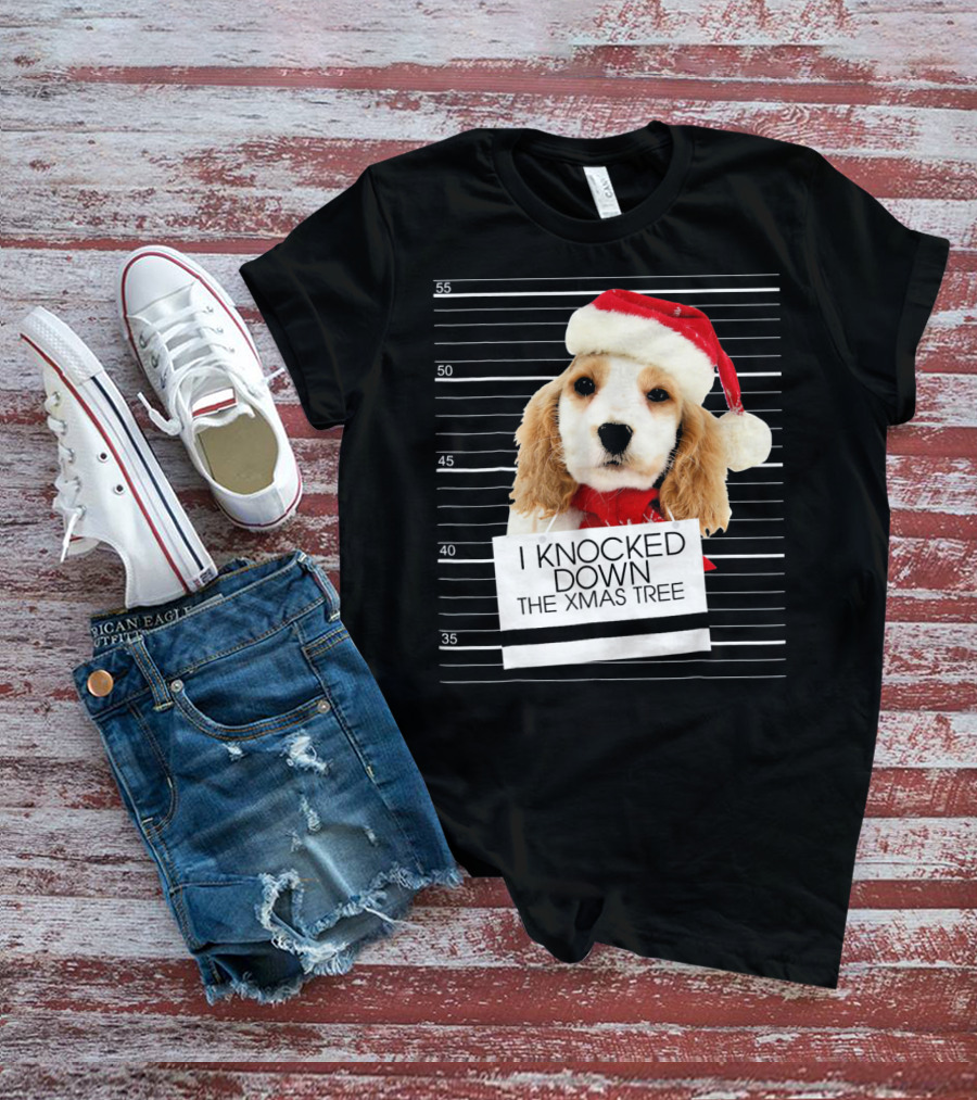 Cocker Spaniel Dog In Santa Hat Knocked Down The Xmas Tree T-Shirt