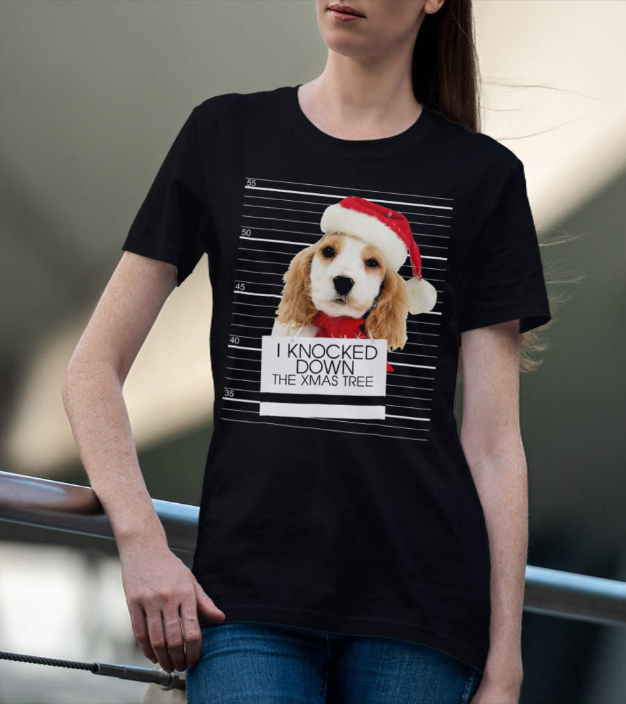 Cocker Spaniel Dog In Santa Hat Knocked Down The Xmas Tree T-Shirt