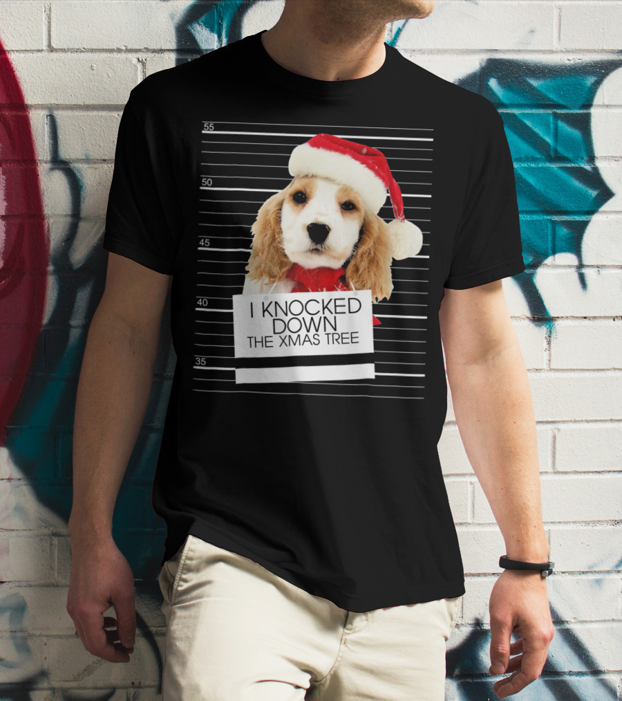 Cocker Spaniel Dog In Santa Hat Knocked Down The Xmas Tree T-Shirt