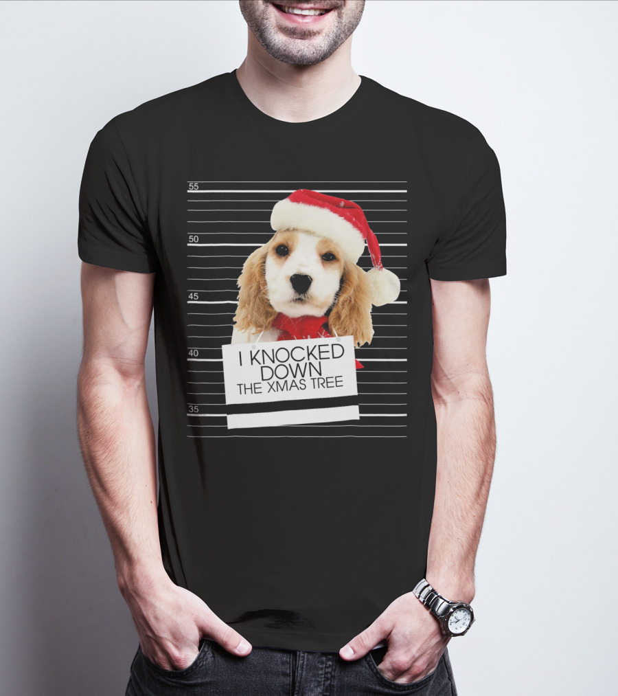 Cocker Spaniel Dog In Santa Hat Knocked Down The Xmas Tree T-Shirt