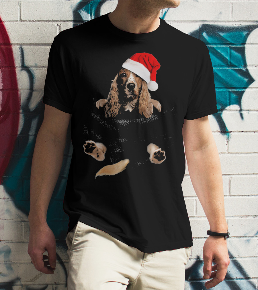Cocker Spaniel Christmas Santa Hat In Pocket T-Shirt