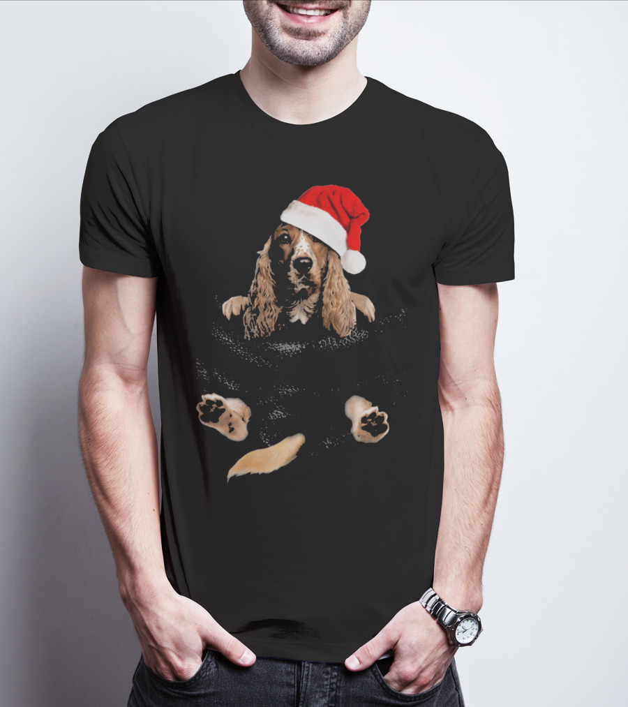 Cocker Spaniel Christmas Santa Hat In Pocket T-Shirt