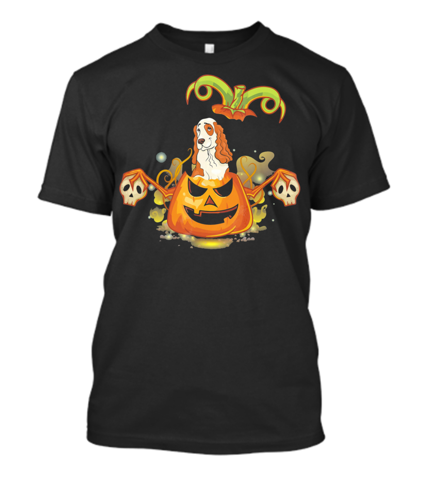 Cocker Spaniel Dog Halloween Pumpkin With Skulls T-Shirt