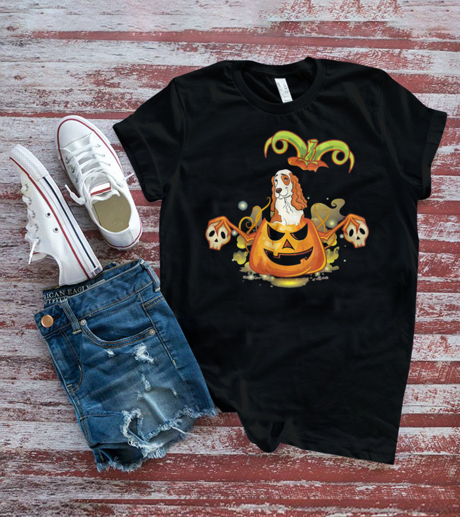 Cocker Spaniel Dog Halloween Pumpkin With Skulls T-Shirt