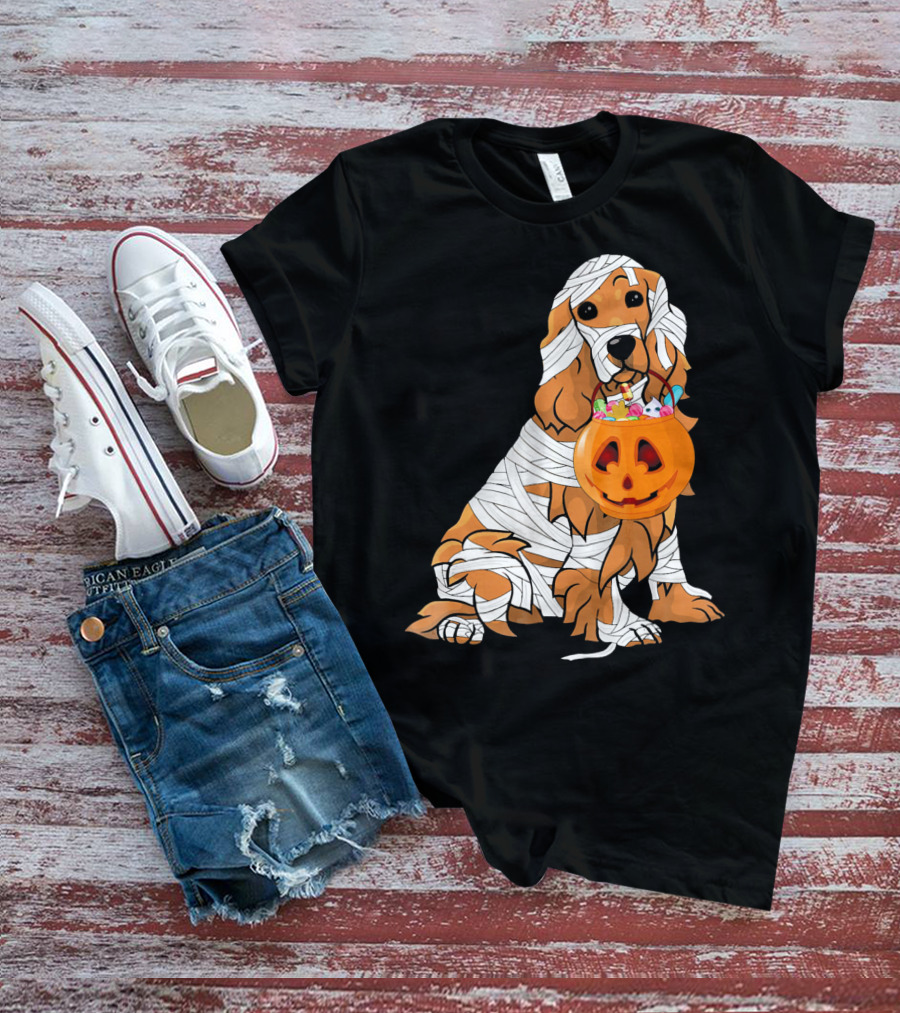 Cocker Spaniel Halloween Mummy Pumpkin Bucket T-Shirt