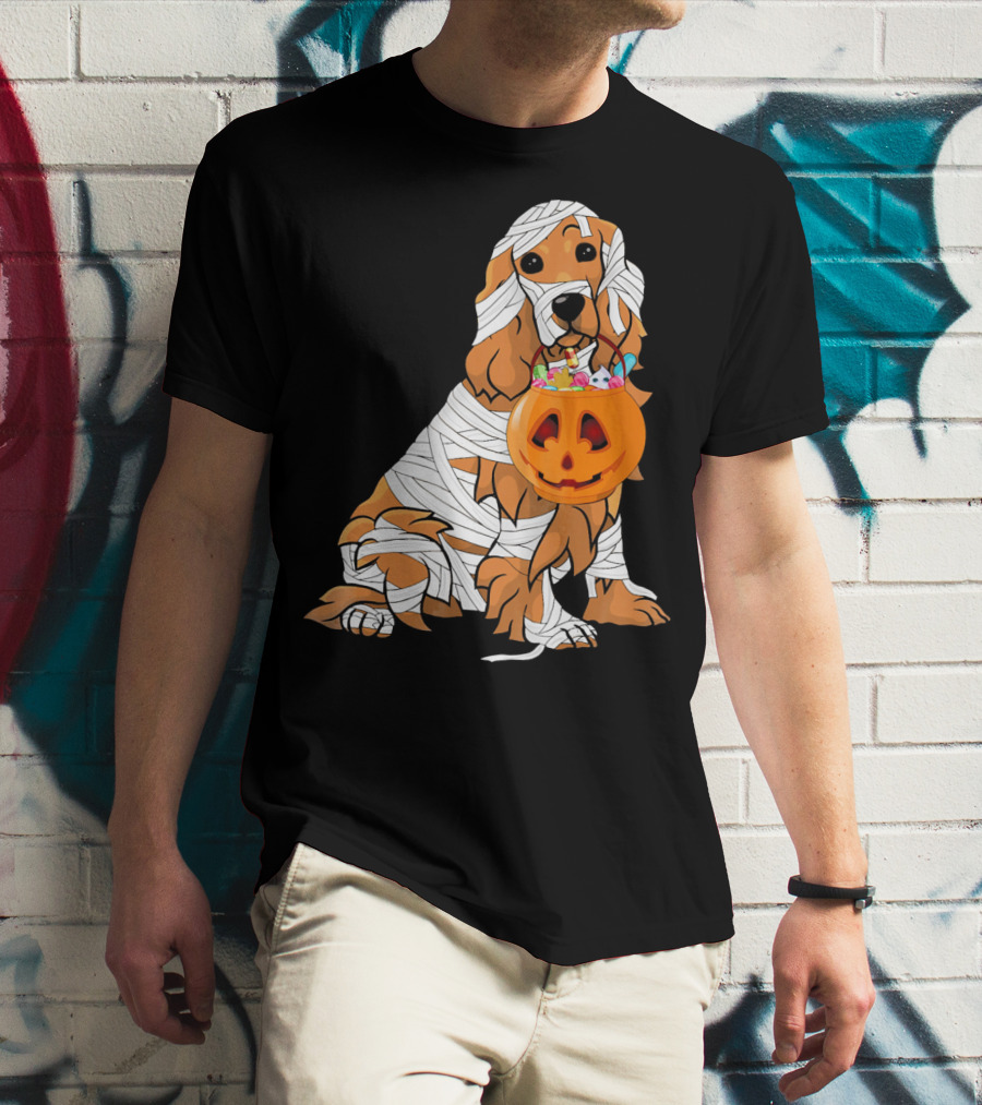 Cocker Spaniel Halloween Mummy Pumpkin Bucket T-Shirt