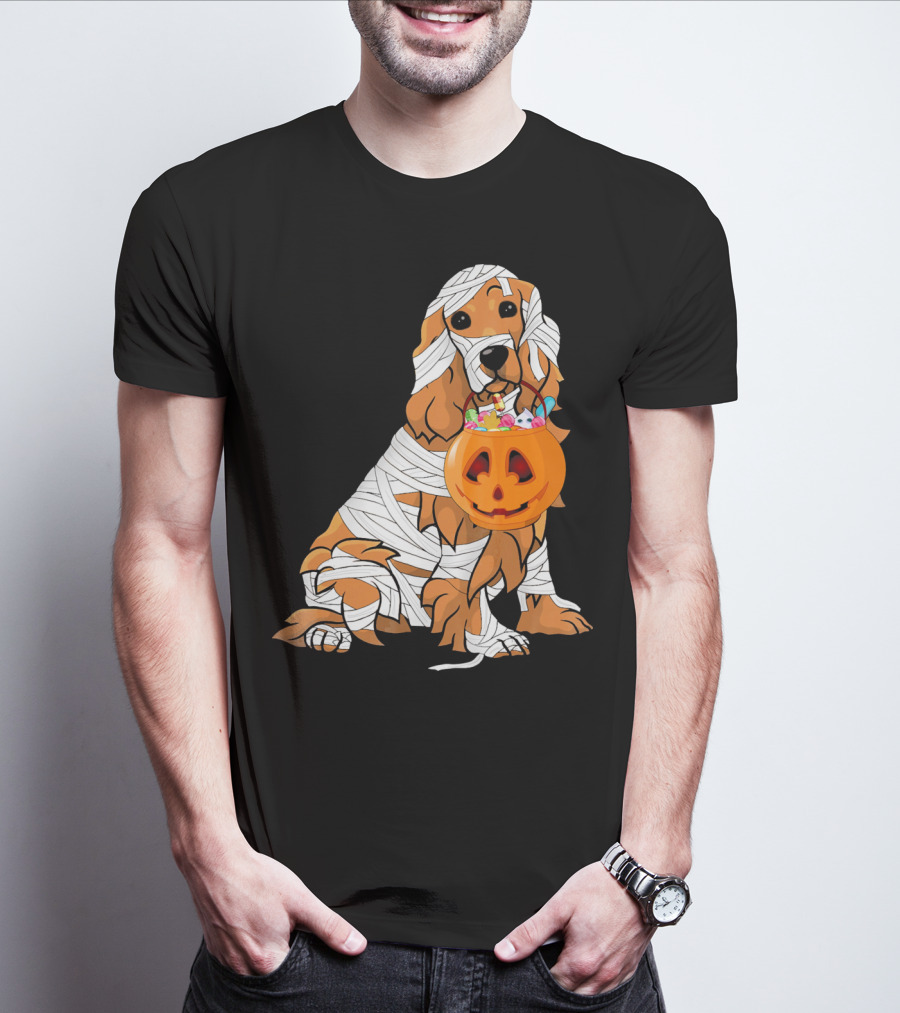 Cocker Spaniel Halloween Mummy Pumpkin Bucket T-Shirt