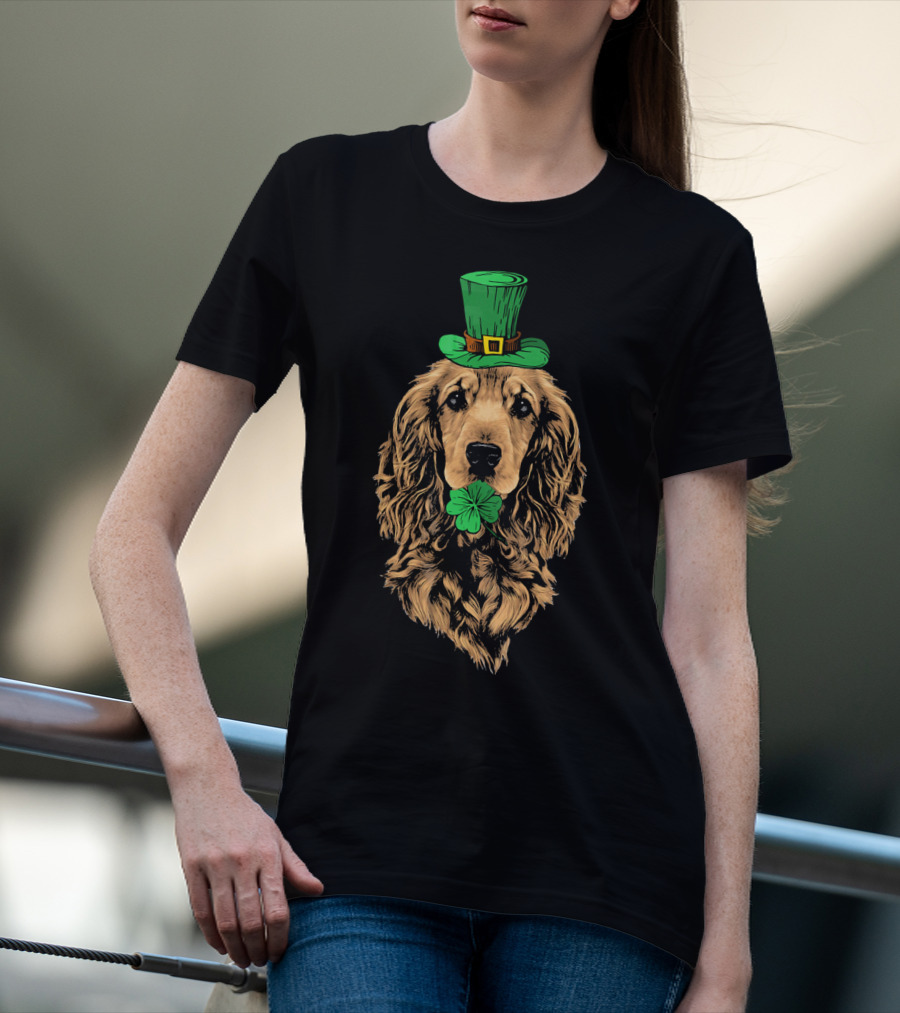 Cocker Spaniel With Leprechaun Hat And Shamrock Irish St Patrick's Day T-Shirt