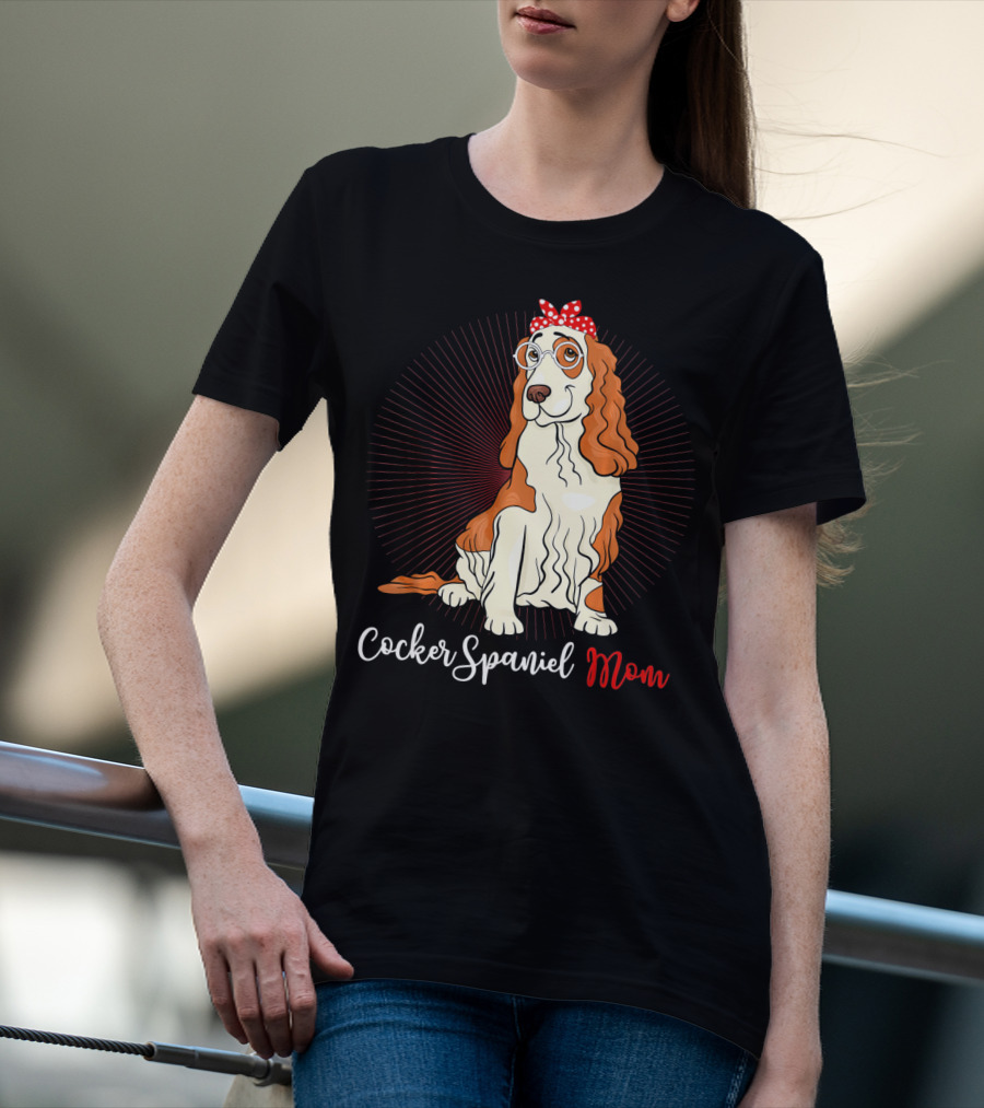 Cocker Spaniel Mom With Glasses And Red Polka Dot Bandana T-Shirt