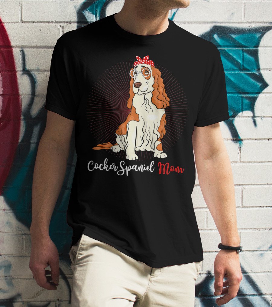 Cocker Spaniel Mom With Glasses And Red Polka Dot Bandana T-Shirt