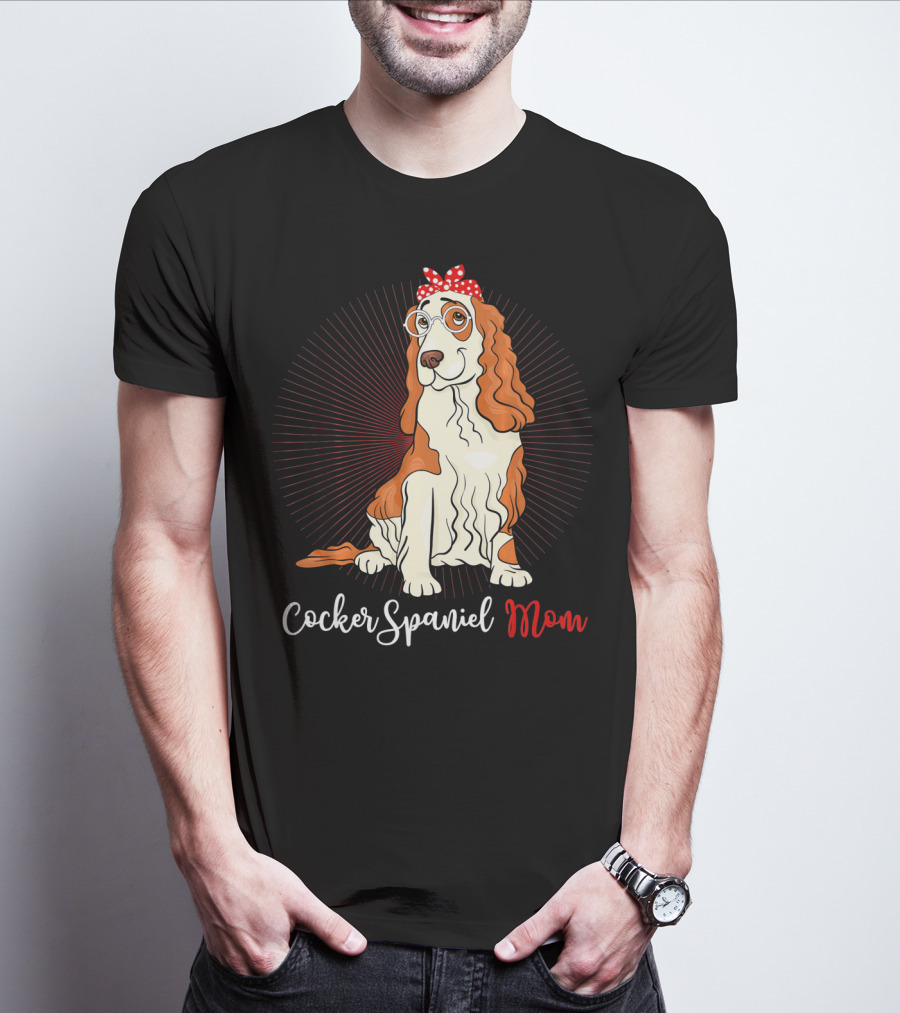 Cocker Spaniel Mom With Glasses And Red Polka Dot Bandana T-Shirt