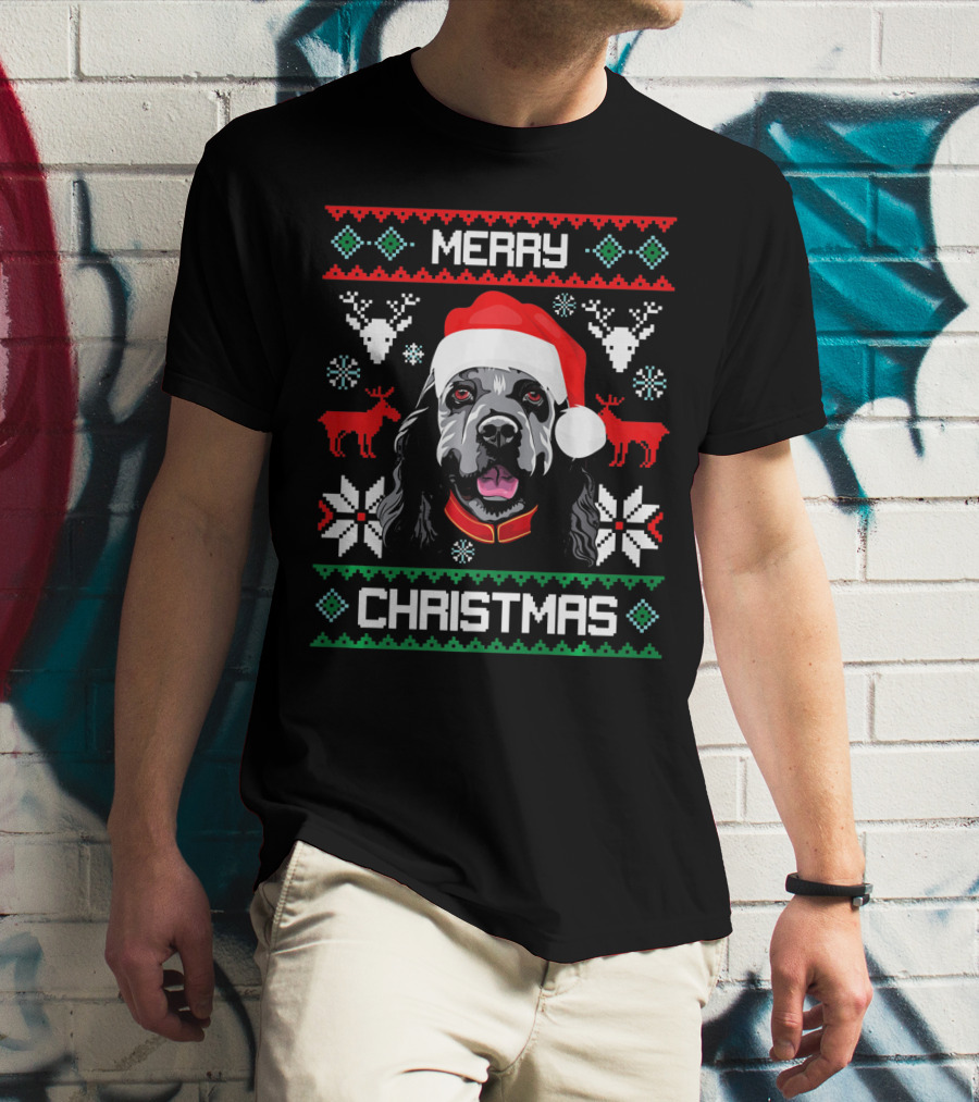 Merry Christmas Cocker Spaniel Dog Santa Hat Retro Holiday T-Shirt
