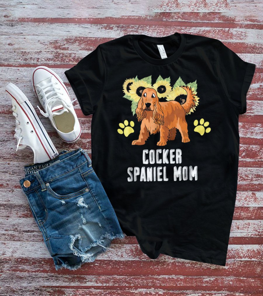 Cocker Spaniel Mom Sunflower Paw Prints T-Shirt
