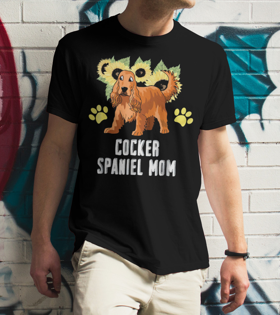 Cocker Spaniel Mom Sunflower Paw Prints T-Shirt