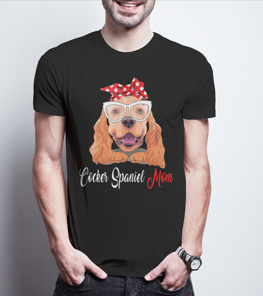 Cocker Spaniel Mom With Polka Dot Bandana And Glasses T-Shirt