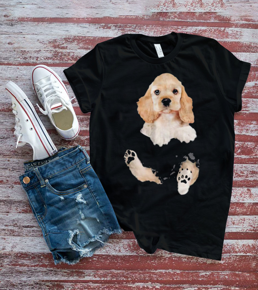 Cocker Spaniel Pocket Dog Lover Puppy Face Paw Prints T-Shirt