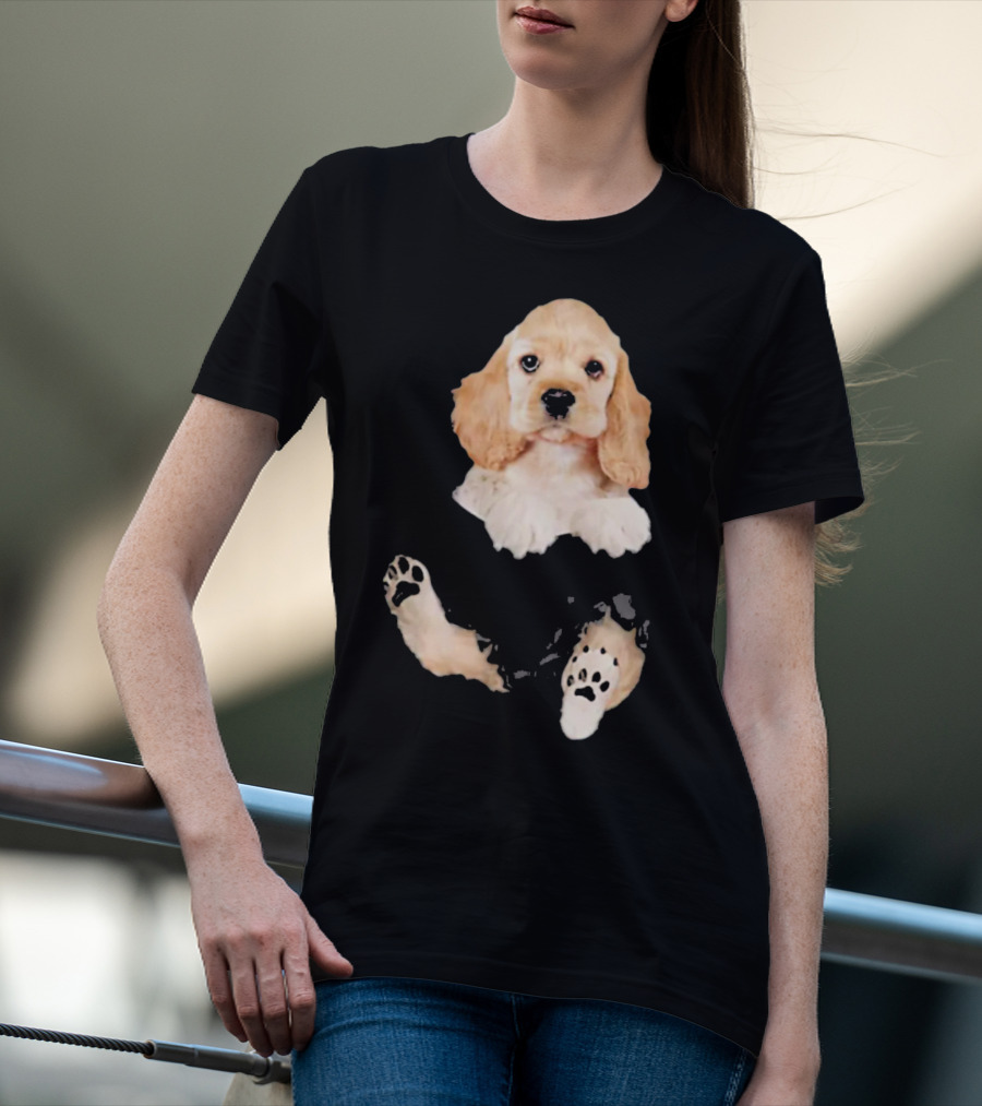 Cocker Spaniel Pocket Dog Lover Puppy Face Paw Prints T-Shirt
