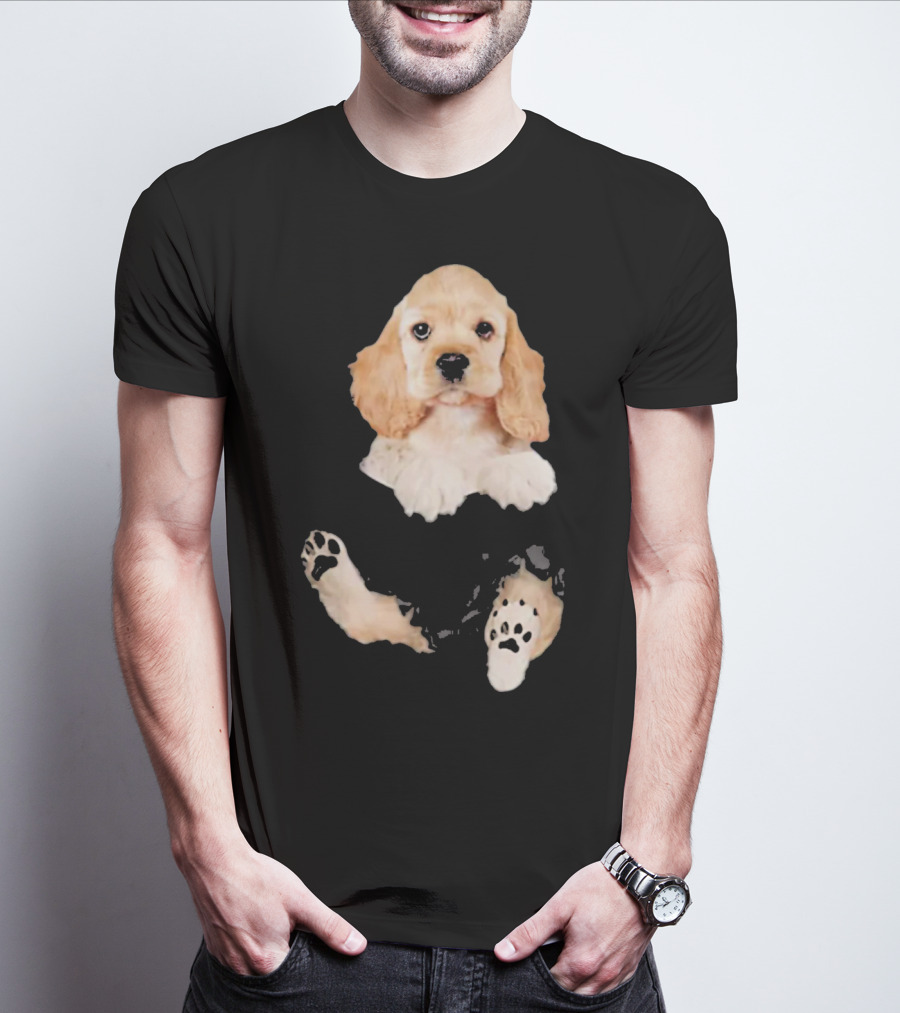 Cocker Spaniel Pocket Dog Lover Puppy Face Paw Prints T-Shirt
