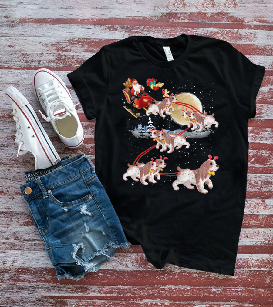 Cocker Spaniel Reindeer Christmas Santa Sleigh Moon T-Shirt