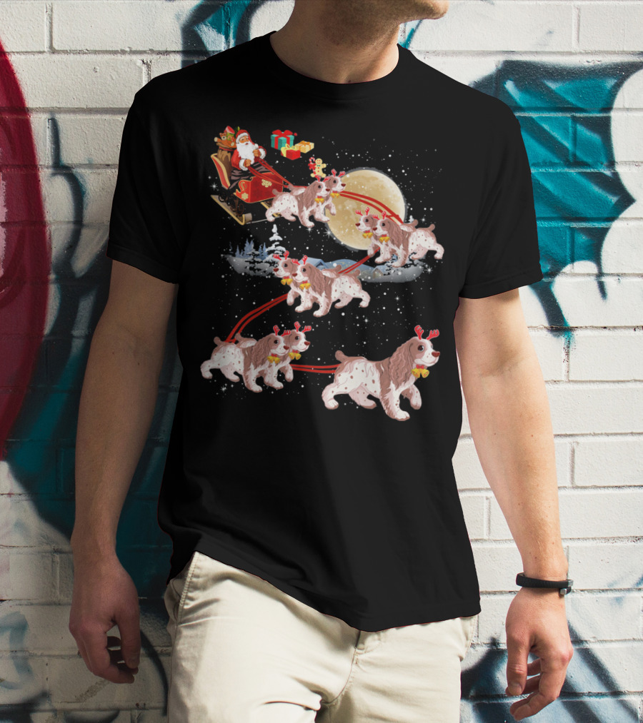 Cocker Spaniel Reindeer Christmas Santa Sleigh Moon T-Shirt
