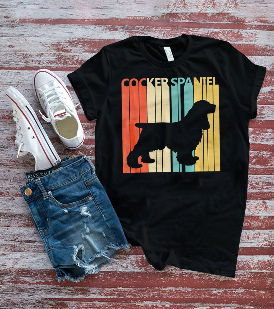 Cocker Spaniel Silhouette Retro Colors For Dog Dad T-Shirt