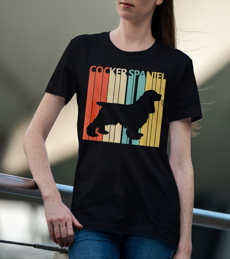 Cocker Spaniel Silhouette Retro Colors For Dog Dad T-Shirt