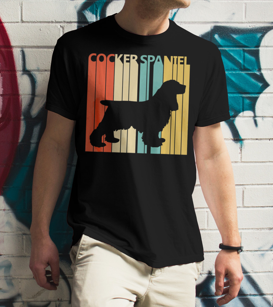 Cocker Spaniel Silhouette Retro Colors For Dog Dad T-Shirt