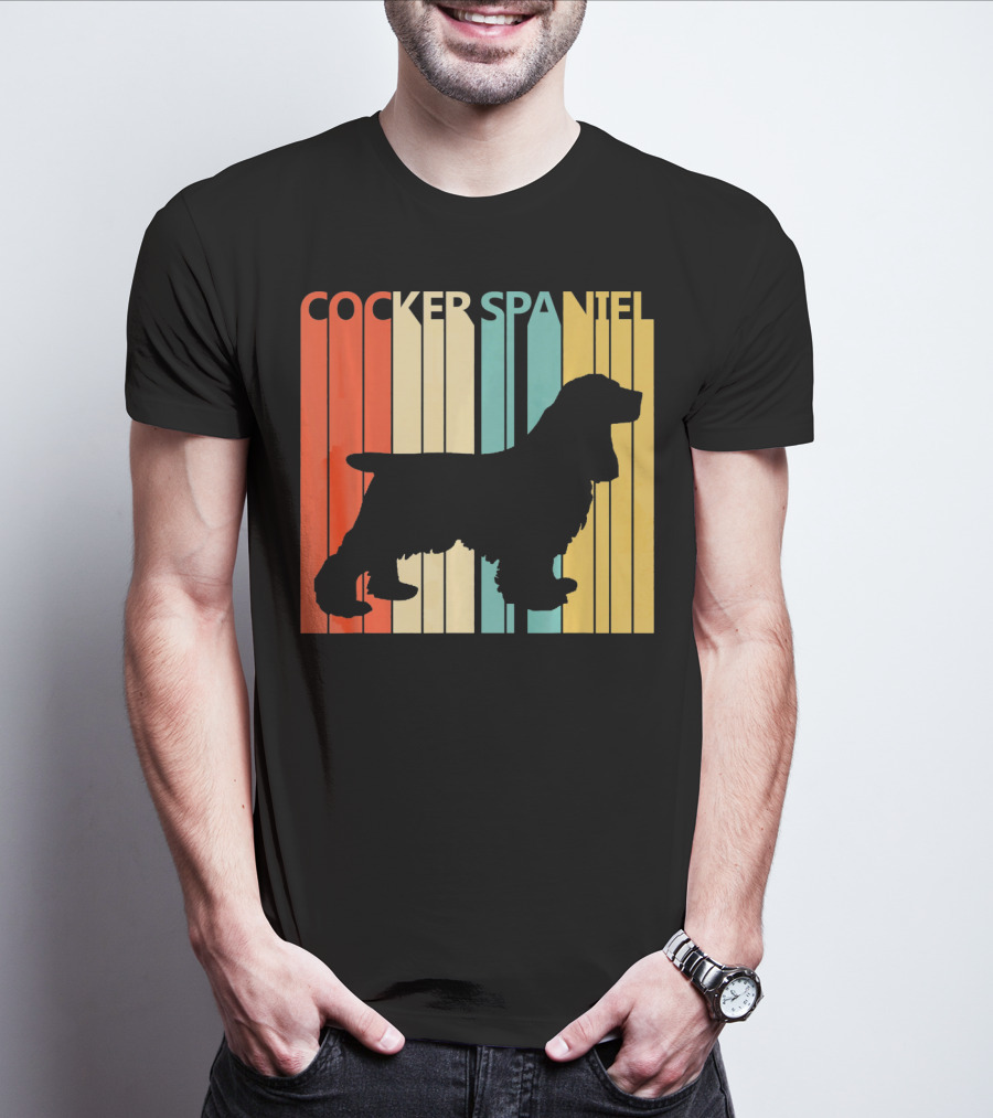 Cocker Spaniel Silhouette Retro Colors For Dog Dad T-Shirt