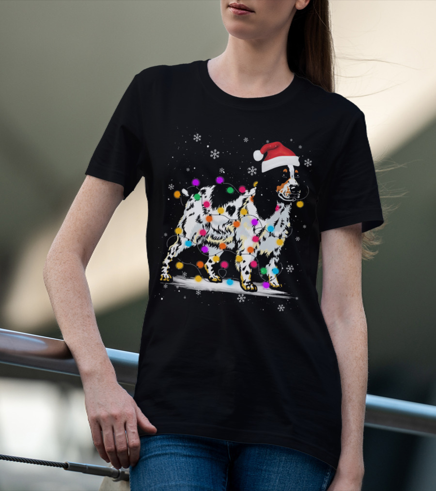 Cocker Spaniel Santa Hat Christmas Lights Snowflakes T-Shirt