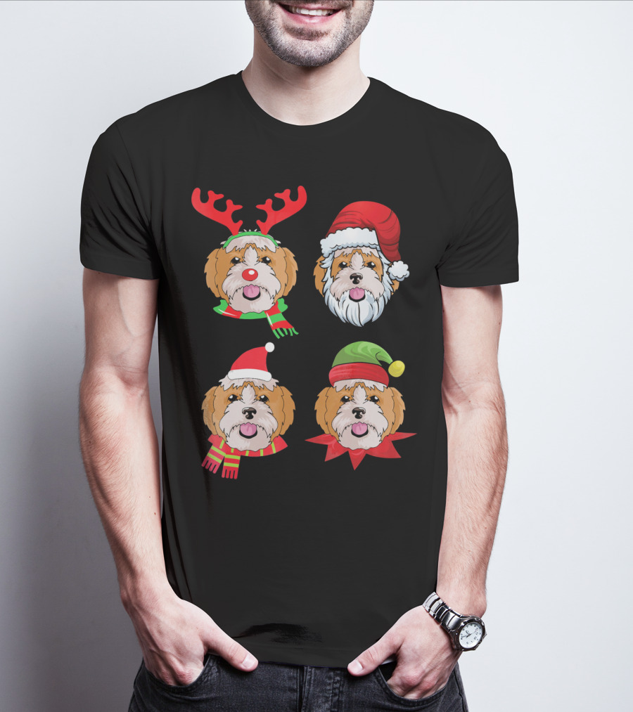 Cute Shih Tzu Christmas Santa Dog Reindeer Holiday Hats T-Shirt